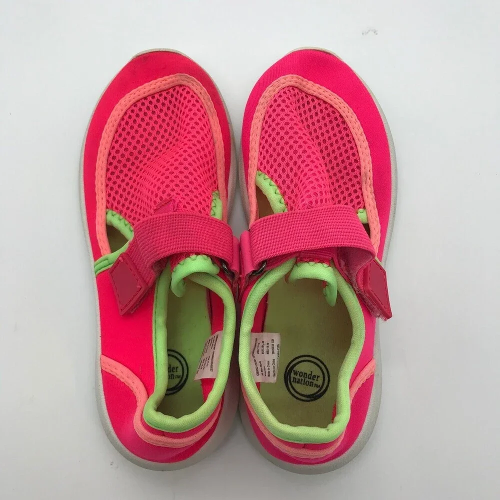 Wonder Nation Beach Water Shoes Kids size 11/12 Neon Pink & Green Mesh Sneakers